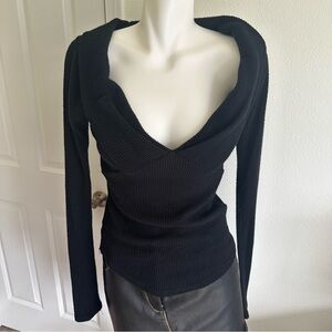 We The Free Black Ribbed Knit Top